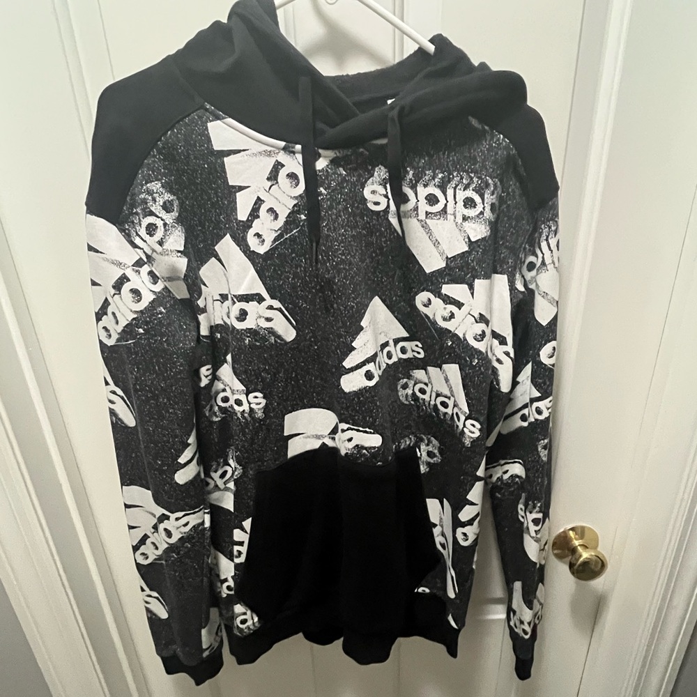 Adidas Men's Black and White Graphic Sweater